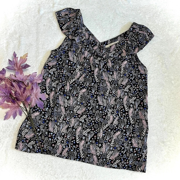 The LOFT Palm Print Ruffle Sleeve Blouse - XS - Picture 1 of 5